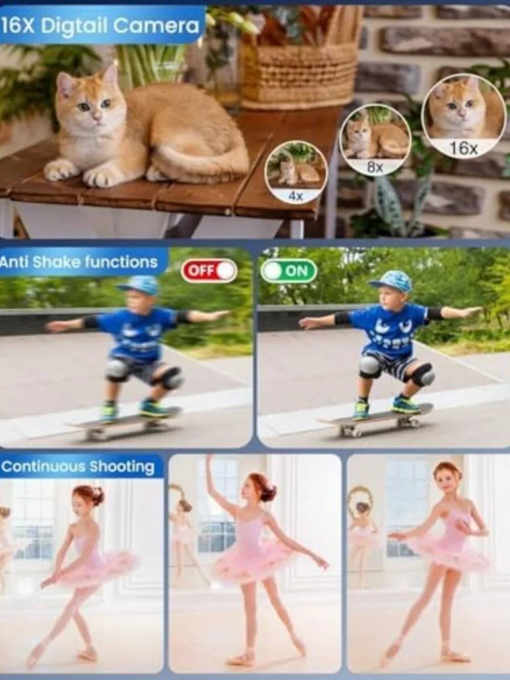 4K Digital Camera for Kids & Teens - 48MP, Autofocus, 16X Zoom, Anti-Shake